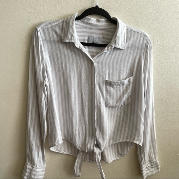 Rails Gray and White Tie Front Crop Button Down Shirt knot waist Size XS - Picture 1 of 7
